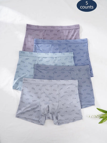 Men'S "VIP" Letter Solid Breathable Boxer Briefs, Regular Fit Casual Stylish Panties, Fashion Comfortable Underwear Set, Summer Outfits 2024