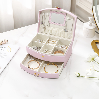 Double-layer portable makeup jewelry box with mirror