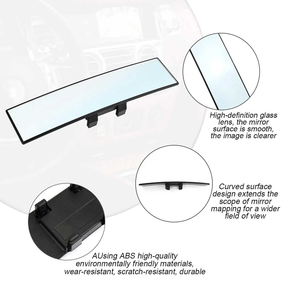 Wide Rear View Mirror Clip on 12 Inch Universal Panoramic Convex Interior Wide Angle Mirror