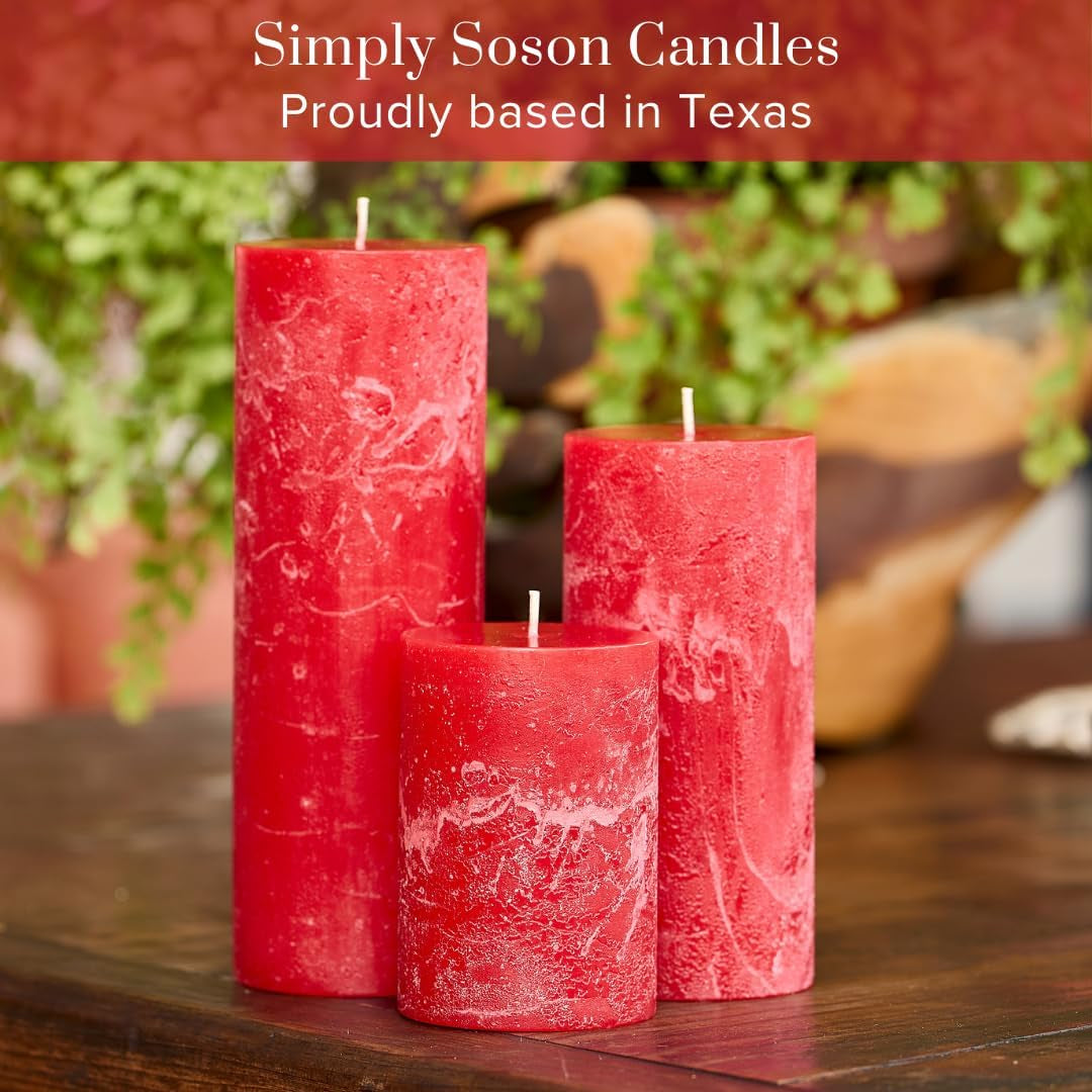 Red Pillar Candles Set of 3, 3 Sizes, Unscented Rustic