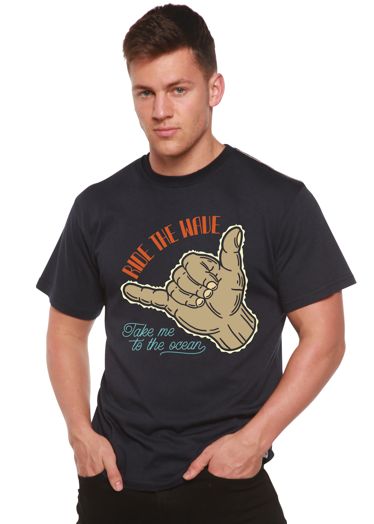 Ride The Wave Men's Bamboo Viscose/Organic Cotton Short Sleeve Graphic T-Shirt