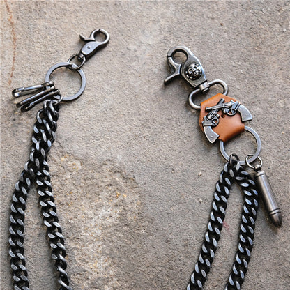 Punk double gun bullet pendant cowhide metal thick trouser chain
