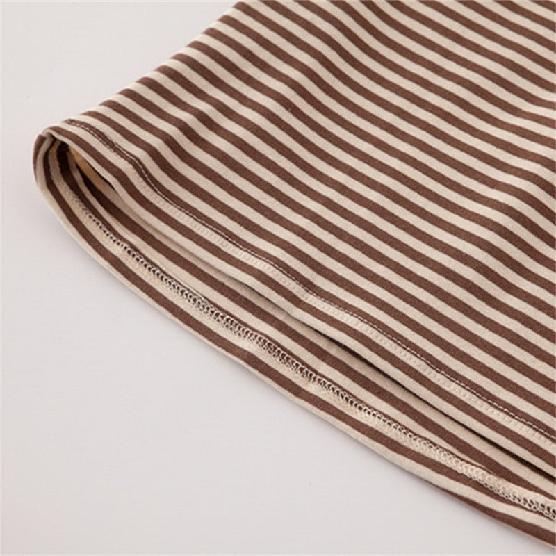 Striped Soft Cotton T-shirt 2022 Summer Fashion Slim O Neck Streetwear Tees Women Chic Tops