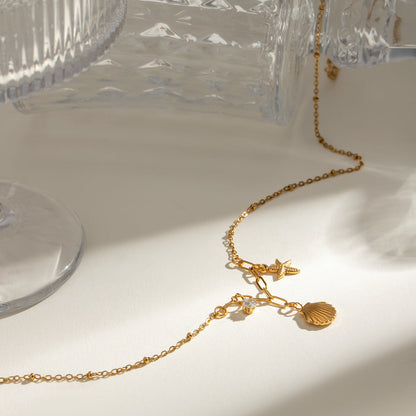 Small starfish shell zircon necklace