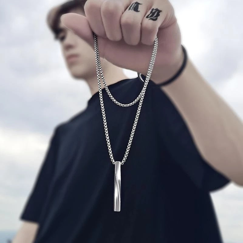 Geometry Interlocking Square Triangle Male Pendant Stacking Streetwear Necklace
