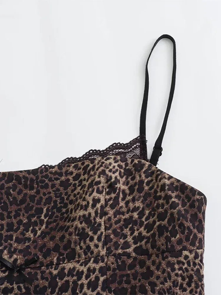 Leopard Print Sling Women Sexy Tube Top Sleeveless Backless Lace Slim Tanks Tops
