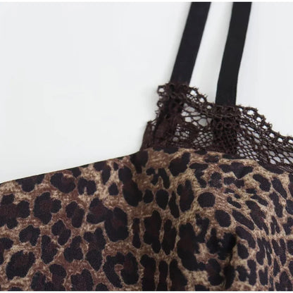 Leopard Print Sling Women Sexy Tube Top Sleeveless Backless Lace Slim Tanks Tops