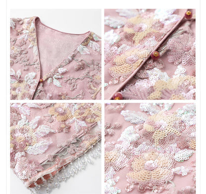 Luxury Embroidered Floral Jacket & Skirt Set(MS307)