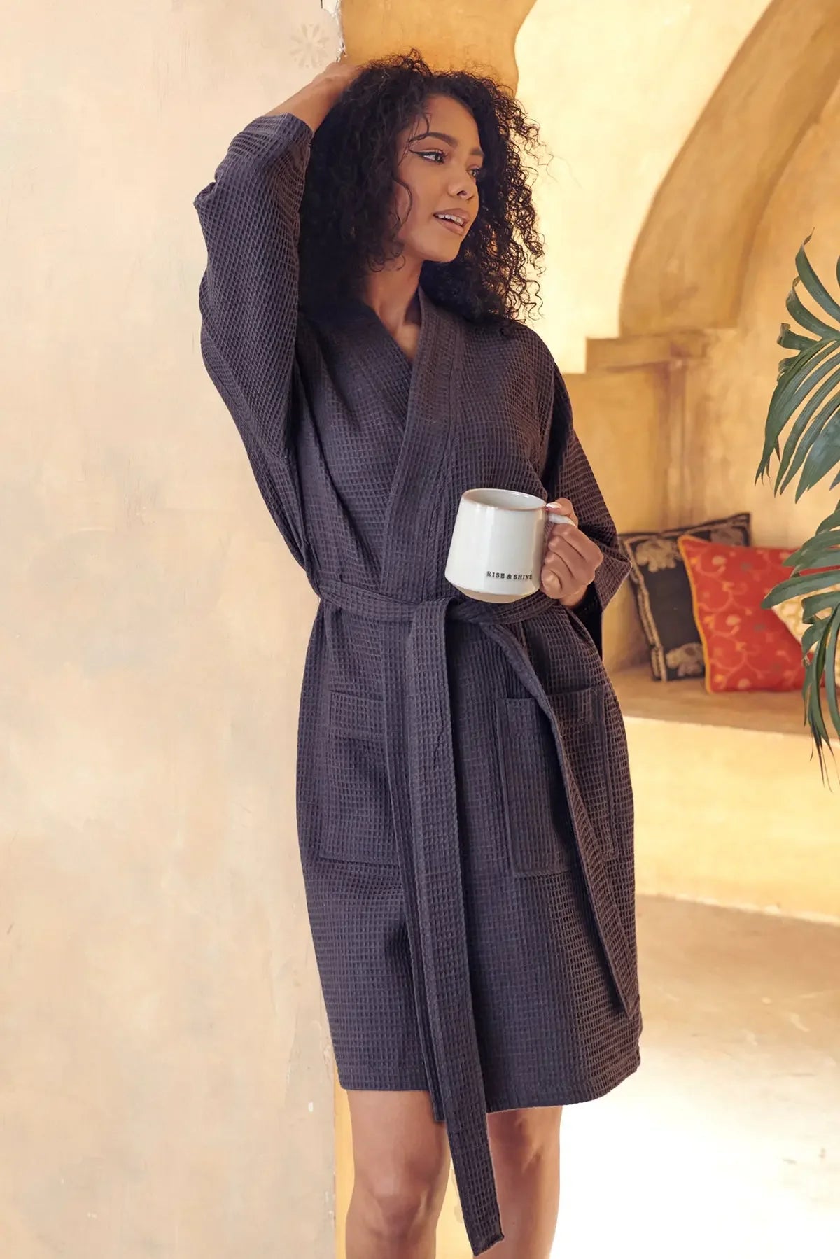 Knee-Length Waffle Robe for Women